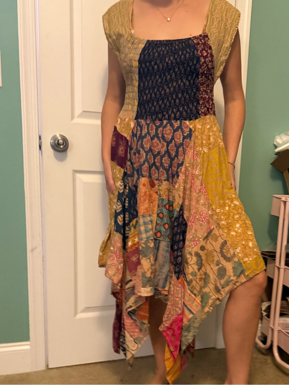 Etc Maxi Dress Smock Floral Asymetrical Handkerchief Hem Flowy BOHO free size